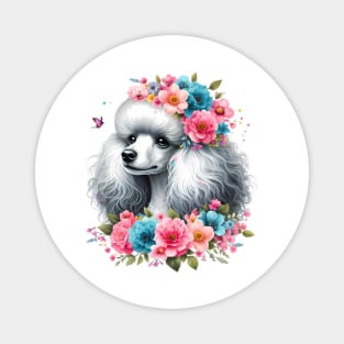 A poodle with beautiful colorful flowers Magnet